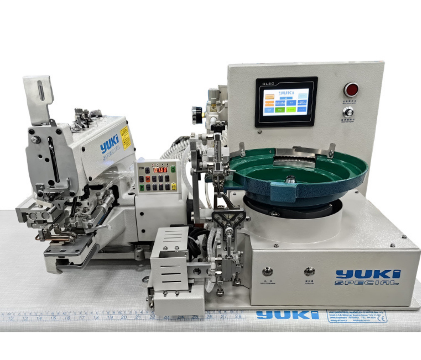 Yuki YK-998B/373D Top Düğme Dikiş Mak. Kovalı Robot Kol Beslemeli Zincir D.